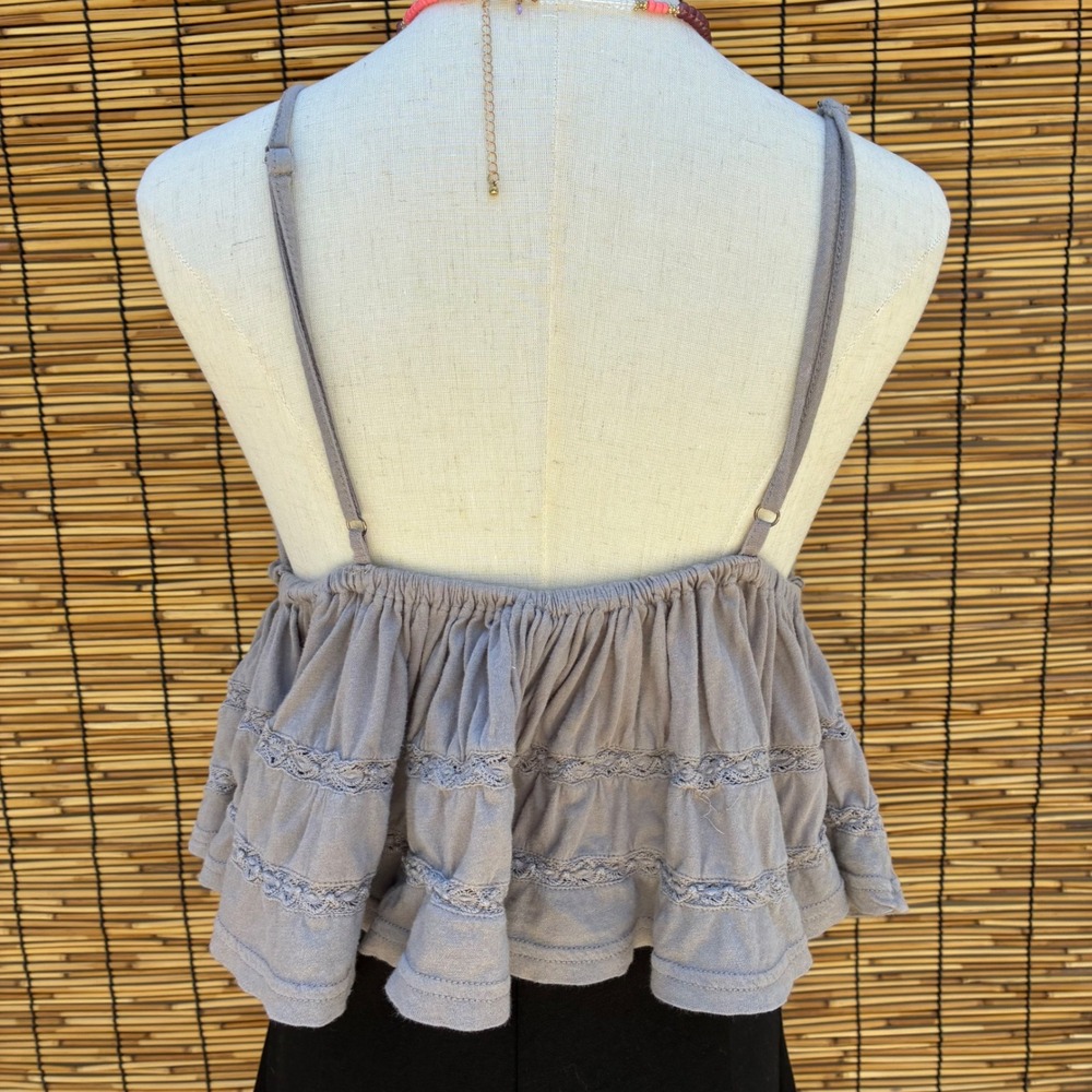 Urban Outfitters Grey Crochet Lace Trim Babydoll Cami Crop Top Large - Picture 2 of 8